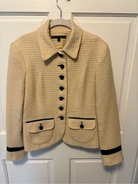 Jenne Maag cream 100% wool button boucle classic women’s blazer jacket l large